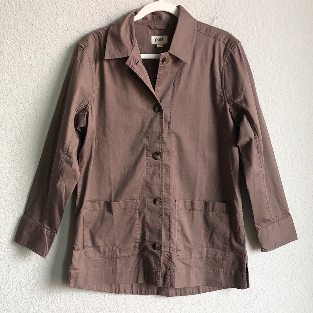 Pact Womens Organic Cotton Lightweight Jacket Shacket Shirt Brown Small